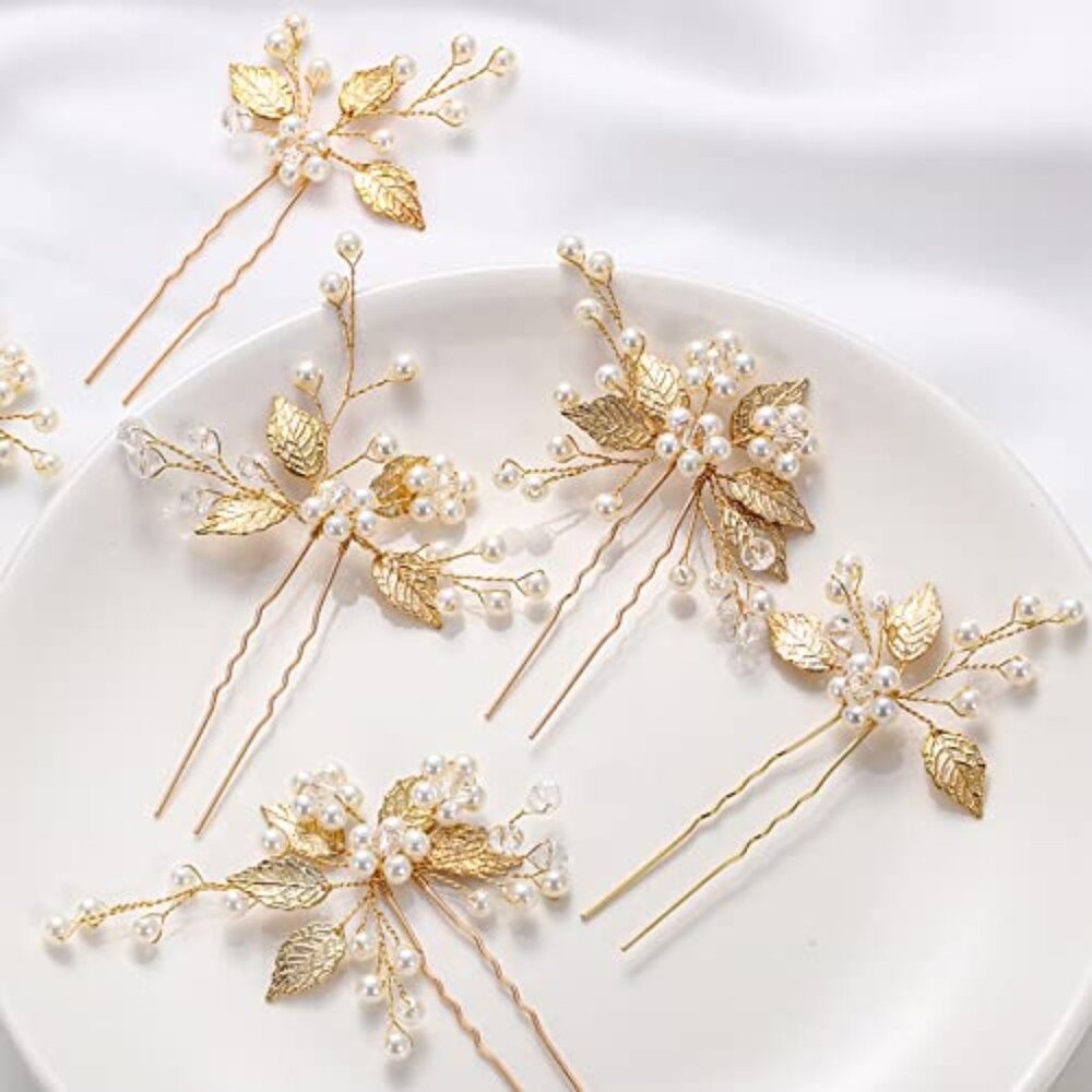 6 Pcs Wedding Pearl Hair Pins Floral Hair Accessories